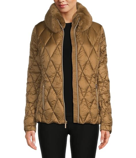 michael kors ultra lightweight fur-trim down coats|michael kors quilted down coat.